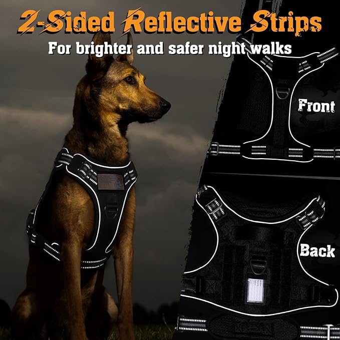 rabbitgoo Dog Harness for Large Dogs No Pull, Tactical Service Dog Vest with Molle and Control Handle, Adjustable and Reflective Military Pet Harness for Easy Walking and Training, Black, L