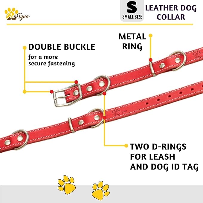 Heavy Duty Red Leather Dog Collar for Small Dogs- Soft and Strong Dog Collar for Puppy or Small Dogs (Small: Fit 10" - 14.5" Neck, Red)