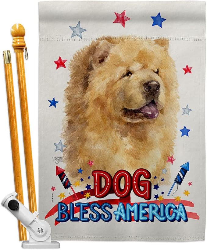 Breeze Decor Patriotic Cream Chow House Flag Set Dog Puppy Spoiled Paw Canine Fur Pet Nature Farm Animal Creature Decoration Banner Small Garden Yard Gift Double-Sided, Made in USA