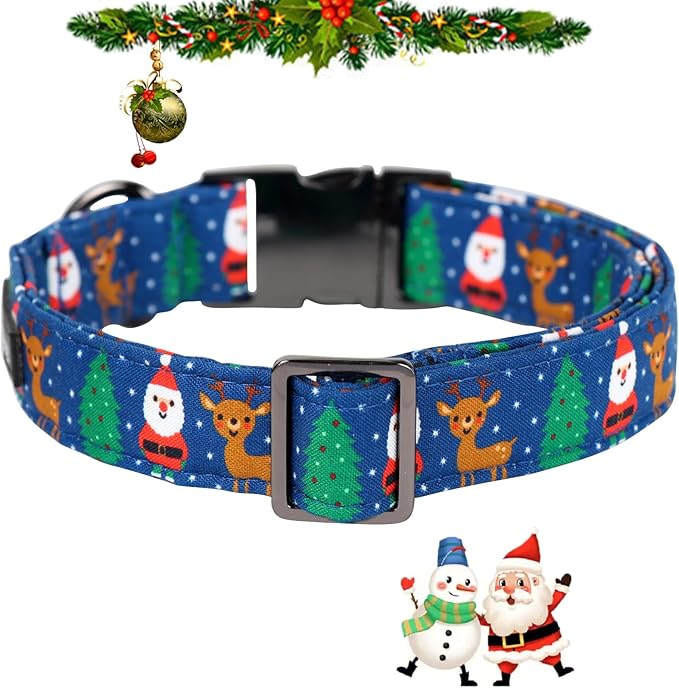 Maca Bates Christmas Collars for Dogs Cotton Soft Santa Dog Collar with Metal Buckle Winter Dog Collar Adjustable for Small Medium Large Dog