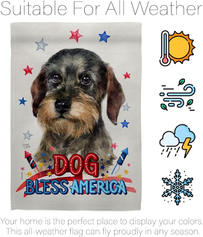 Breeze Decor Patriotic Wire Haired Dachshund Garden House Flag-Kit Dog Puppy Spoiled Paw Canine Fur Pet Nature Farm Animal Creature Decoration Banner Small Yard Gift Double-Sided, Made in USA