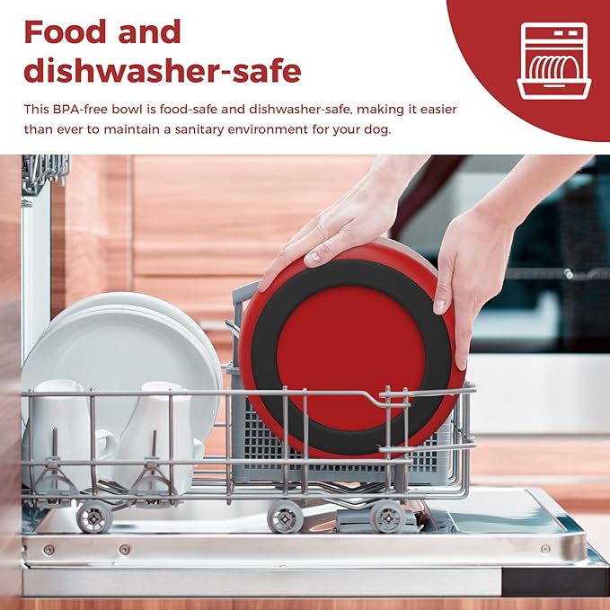 Dog Bowl, Stainless Steel Dog Food and Water Bowl with Non Slip Quiet Bottom, Easy to Clean, Dishwasher Safe, 64oz, Red