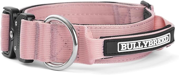 BULLYBREED Premium Dog Colar with Handle, Heavy Duty Dog Collar, Tactical Dog Collar, Quick-Release Metal Buckle, Thick Dog Collar, Dog Collar for Medium Dogs, Dog Collar for Large Dogs (Pink, M)