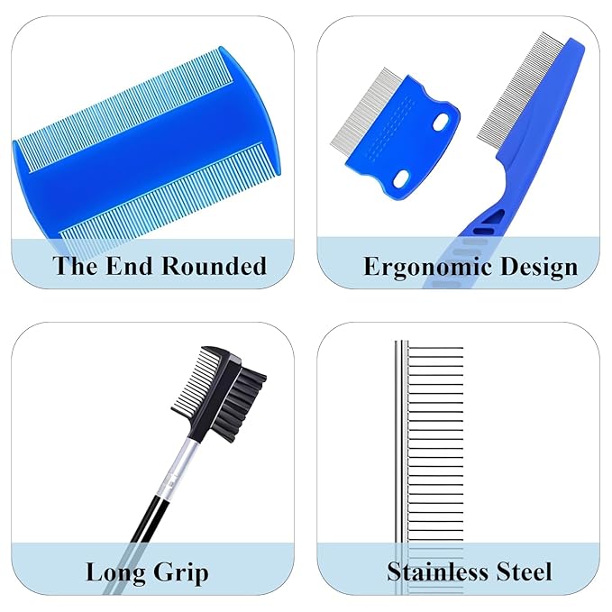 6Pcs Pet Combs for Remove Knots, Fluff and Dirt Dog Eye Comb for Removing Eye Mucus and Crust Dog Flea Fine Combs for Grooming Matting(Blue)