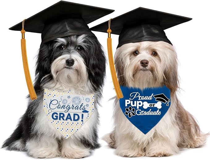 3 Pack Dog Graduation Bandanas Reversible Doggy Graduations Cap and Gown Adjustable Graduat Pet Triangle Scarf Outfit Costume for Small Medium Large Dogs