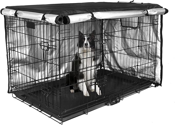 Dog Crate Cover 42 inch - Double Door, Dog Kennel Indoor, Waterproof Dog Kennel Cover with Air Vent Window, for Indoor/Outdoor Most Wire Dog Crate(Black)