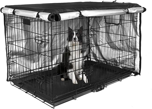 Dog Crate Cover 42 inch - Double Door, Dog Kennel Indoor, Waterproof Dog Kennel Cover with Air Vent Window, for Indoor/Outdoor Most Wire Dog Crate(Black)