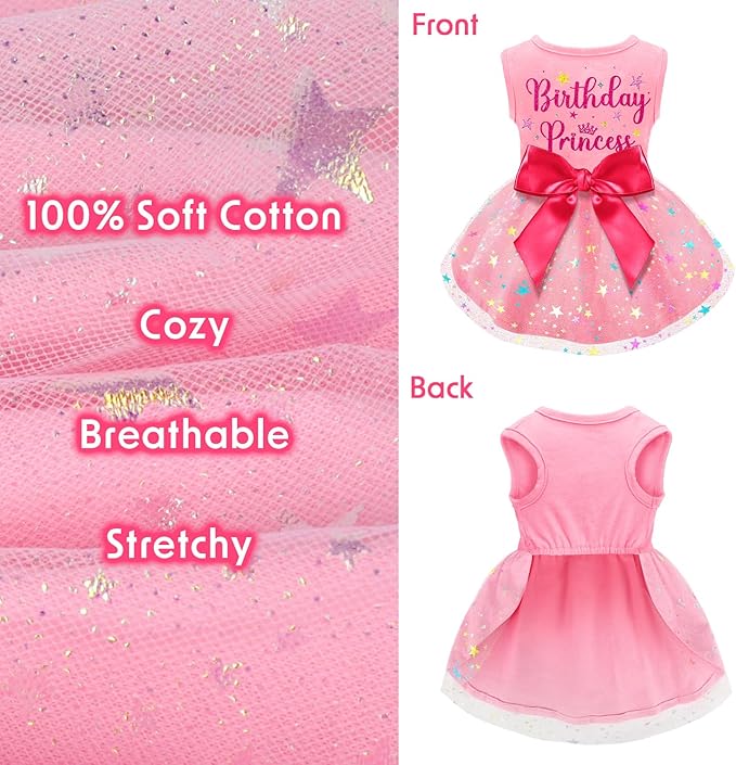 Birthday Dress With Bowknot Tulle Princess Clothes for Small Medium Large Dogs Girls Boys Cats Outfit Apparel