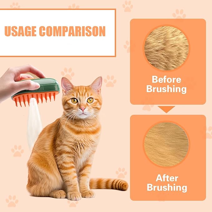 Cat Steam Brush, 3 in 1 Cat Brush for Shedding,Spray Cat Brush For Pets Grooming, Portable Pets Hair Removal Tool For Cats and Dogs, Pets Steamy Brush With Water Tank,Green
