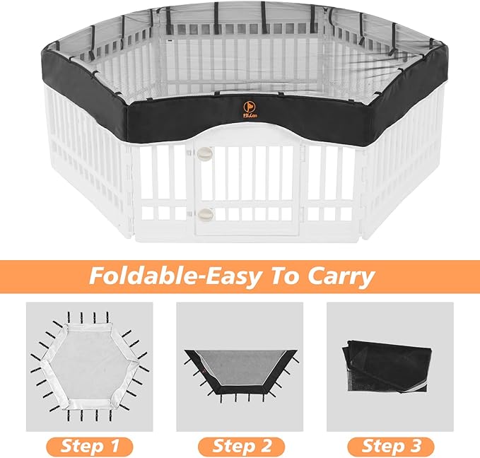 PJYuCien Dog Playpen Mesh Top Cover, Fits 36 Inch 6 Panels Regular Hexagonal Plastic Exercise Pet Pen, Telescopic Buckles Connections, Black (Note: Cover Only, Fence Not Included)