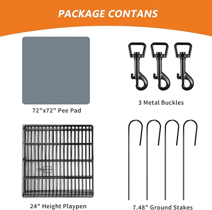 PJYuCien Dog Playpen & Pee Pad - 8-Panels 24" H Metal Foldable Dog Exercise Playpen with 72" x 72" Extra Large Non-Slip Washable Dog Pee Pad, Indoor Outdoor for Small Medium Pets