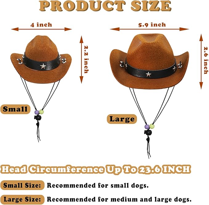 Dog Halloween Costumes, Dog Cowboy Costume Halloween Pet Cowboy Hat Bandana Scarf for Small Medium Large Dogs Pets (Brown Hat & Red Bandana, Small)