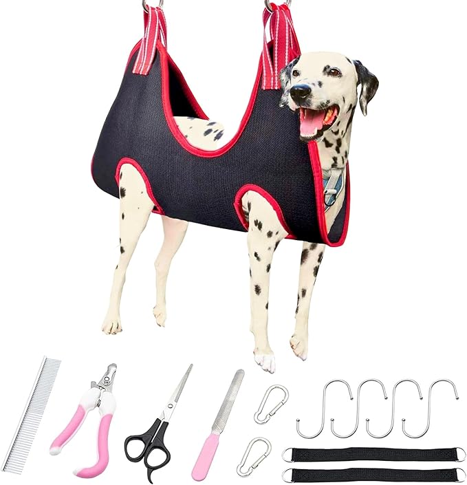 Pet Grooming Hammock for Multipurpose Use, 13 PCS Pet Grooming Kit for Cat & Dog Grooming, Dog Hammock with Nail Clippers/File/Scissors/Steel Comb for hairs, Dog Grooming Harness for Nail Trimming