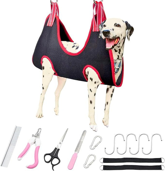 Pet Grooming Hammock for Multipurpose Use, 13 PCS Pet Grooming Kit for Cat & Dog Grooming, Dog Hammock with Nail Clippers/File/Scissors/Steel Comb for hairs, Dog Grooming Harness for Nail Trimming
