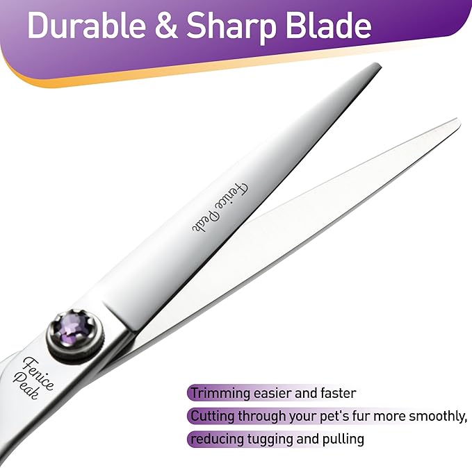 Fenice Peak 7 inch Straight Dog Grooming Scissors Professional Dog Shears Made of Japanese 440C Stainless Steel with Jewelled Screw Trimming Cutting Scissors Durable and Sharp