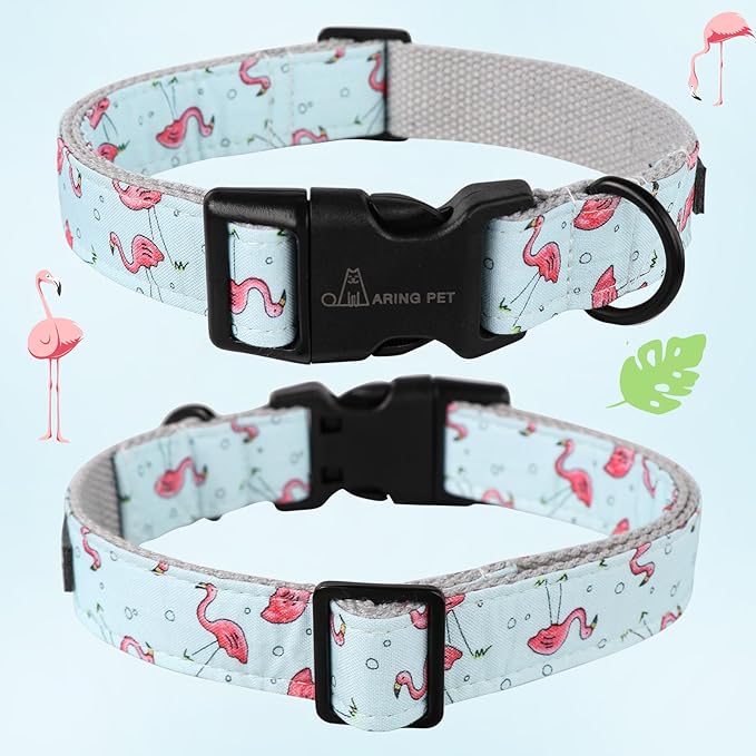 ARING PET Flamingo Dog Collar-Cute Summer Small Dog Collars, Adjustable Lightweight Cotton Pet Collars for Small Medium Large Boy and Girl Dogs, Small