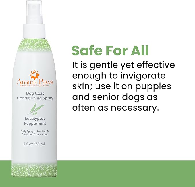Dog Coat Conditioning Spray - Pet-Friendly Detangler Spray with Natural Essential Oils for Dogs - Daily Dog Spray to Eliminate Odors and Knots - Eucalyptus Peppermint 4.5 oz