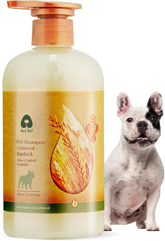 Arf Arf Dog Shampoo Odor Control, Refreshing Oatmeal Formula 16oz, Deodorizing for Smelly Dogs, Honey-Infused, Pet-Friendly, Long-Lasting Freshness, Suitable for All Breeds and Ages - 16oz