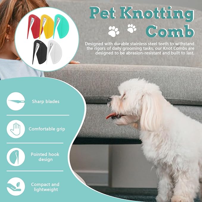 5 Pieces Colorful Pet Knotting Comb Set, Small Plastic Cat Hair Removal Tool, Multifunctional Dematting Comb for Dogs Grooming Removing Loose Tangled Supplies (5)