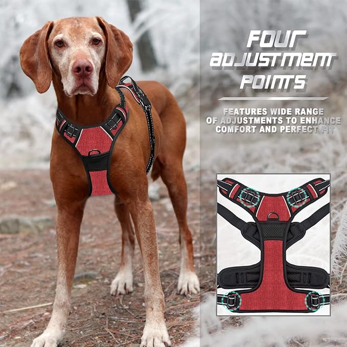 BARKBAY No Pull Dog Harness Front Clip Heavy Duty Reflective Easy Control Handle for Large Dog Walking(Rio Red,M)