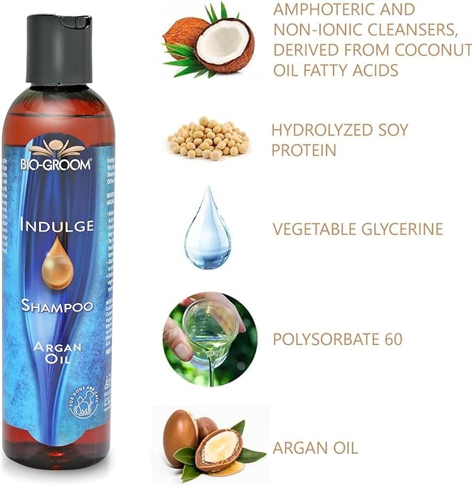 Bio-Groom Indulge Argan Oil Dog Shampoo - Deshedding Dog Bathing Supplies, Puppy Wash, Cat & Dog Grooming Supplies for Sensitive Skin, Cruelty-Free, Made in USA, Dog Products - 8 fl oz 1-Pack
