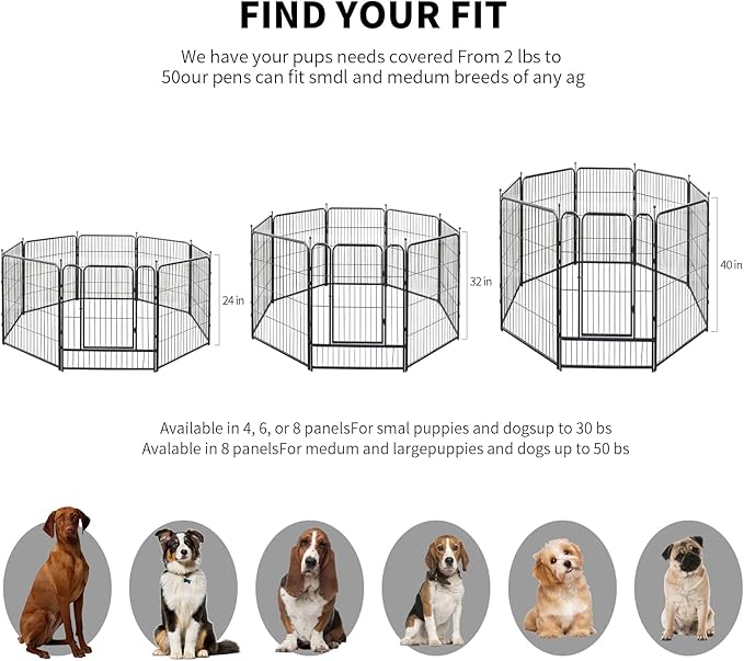 Dog Playpen, Dog Fences for The Yard, Portable Outdoor Dog Playpen for Large/Medium/Small Dogs, Foldable Metal Dog playpen, with Doors (16 Panels, 40")