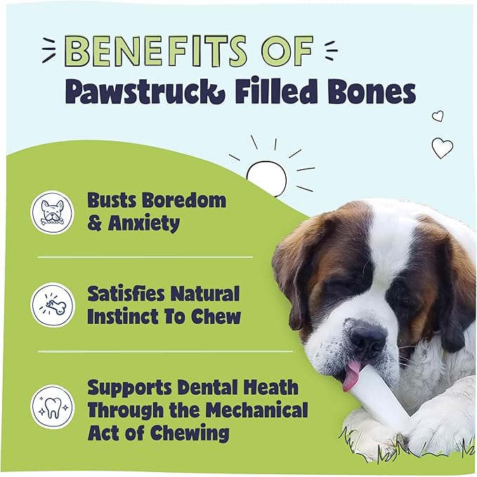 Pawstruck Large 5-6" Filled Dog Bones, Beef Flavor - Made in USA Long Lasting Stuffed Femur for Aggressive Chewers Dental Treat - Pack of 3 - Packaging May Vary