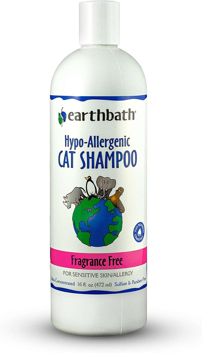earthbath, Hypoallergenic Cat Shampoo - Fragrance Free Cat Shampoo for Allergies and Itching, Made in USA, Cruelty Free Cat Wash, Gentle & Soothing Kitty Shampoo - 16 Oz (2 Pack)