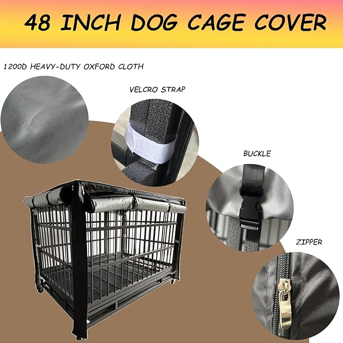 XCZ Heavy-Duty Dog cage Cover, Fully Open Design and Transparent Windows, Suitable for 48-inch Dog Cages and crates. Black