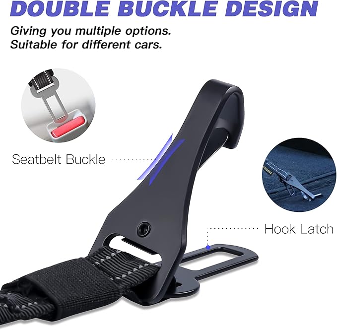 AUBELL Dog Seatbelt, Updated 3-in-1 Pet Car Seat Belt for Dogs, Bungee Dog Car Tether with Clip Hook Latch & Buckle, Heavy Duty Dog Car Harness with Swivel Aluminum Carabiner,Black+Black