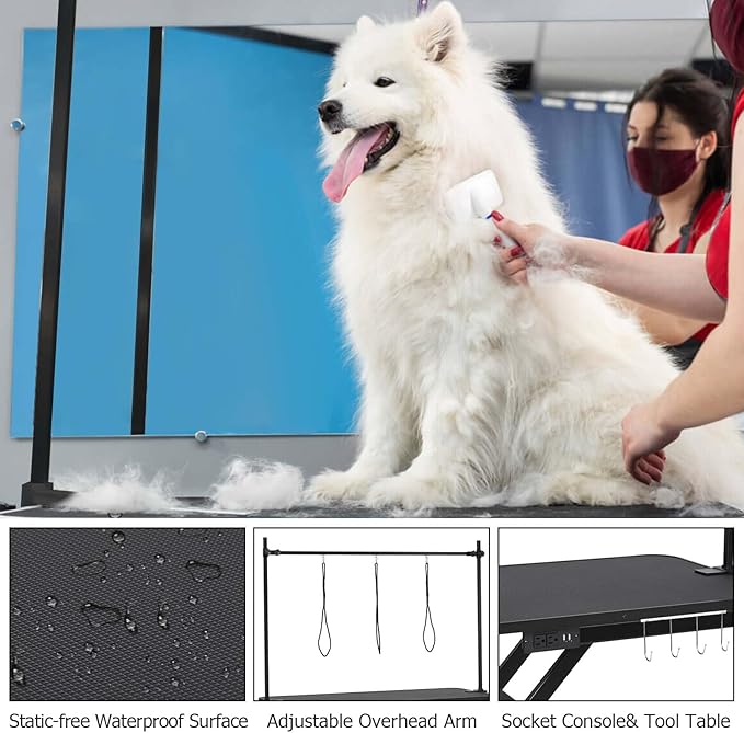47" Electric Dog Grooming Table - Heavy Duty, 9.4"-39.7" Height Adjustable Pet Grooming Table w/Dog Grooming Arm, Anti Slip Tabletop & Tool Organizer/Dog Grooming Station, Black