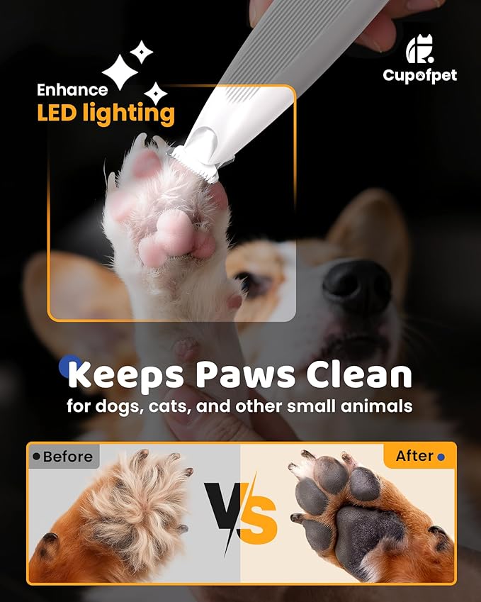 Dog Paw Trimmer with LED Light, 35dB Low Noise Precision Pet Paw Trimmer for Dogs Cats Grooming Clippers, 2 Speed Safety Electric Paw Hair Trimmer for Paws, Ears, Rump, Face, Eyes (Green)