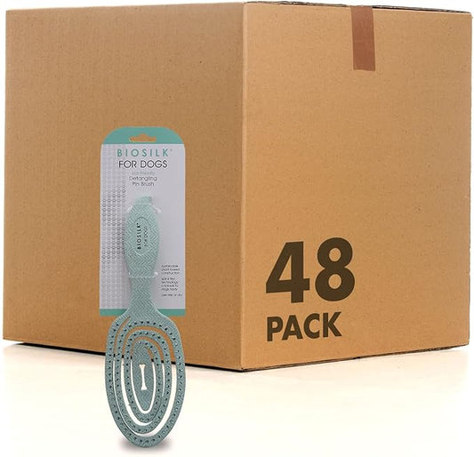 BioSilk Dog Brush, Eco-Friendly Detangling Pin Brush for Dogs in Mint Green, Easy to Hold Ergonomic Handle Dog Brushes, Wet or Dry Dog Hair Brush, 48 Pack