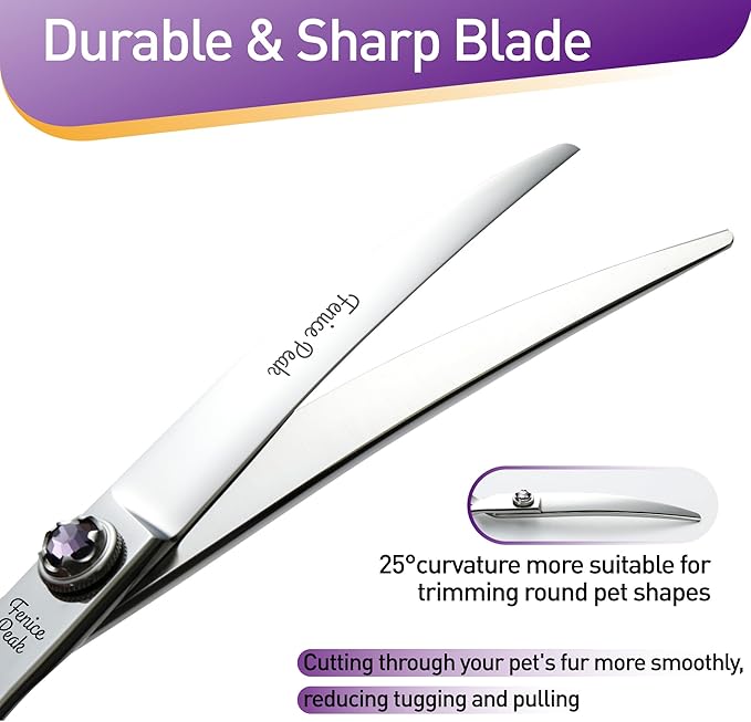 Fenice Peak 7 inch Curved Dog Grooming Scissors Professional Dog Shears Made of Japanese 440C Stainless Steel with Jewelled Screw Trimming Cutting Scissors Durable and Sharp