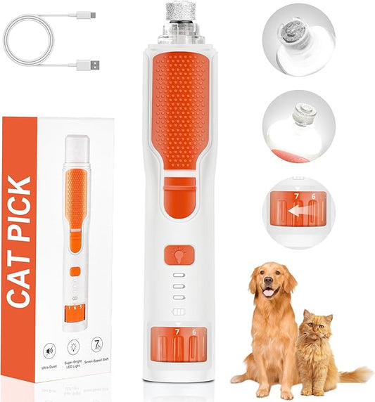 7-Speed 360° LED Strong Light Dog Nail Grinder Quiet Cat Nail Grinder Dog Nail Trimmers for Large Medium Small Dogs Cats Pets Claw Trimmer Quick Dog Nail Clipper