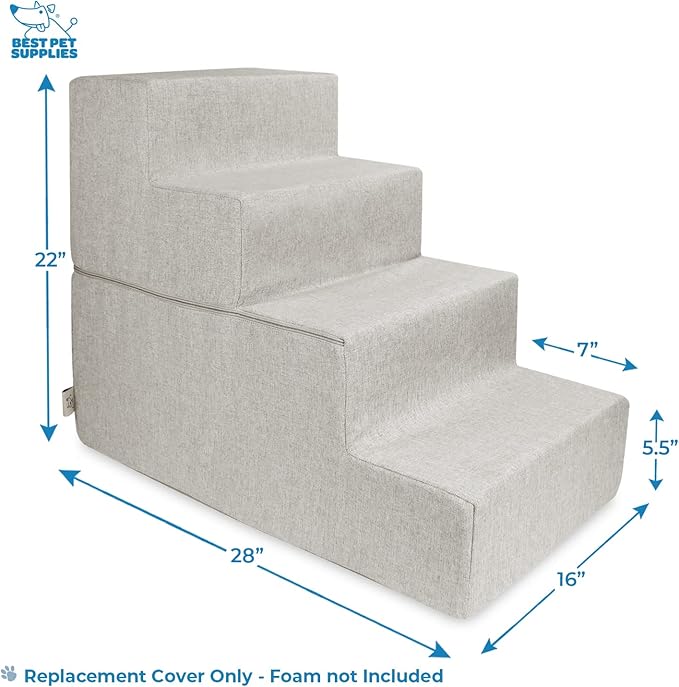 Best Pet Supplies Portable Foldable Foam Pet Stairs/Steps for Couch, Sofa, and High Bed, Non-Slip Bottom Balanced Paw Safe - Sand, Foldable 4-Step (H: 22")