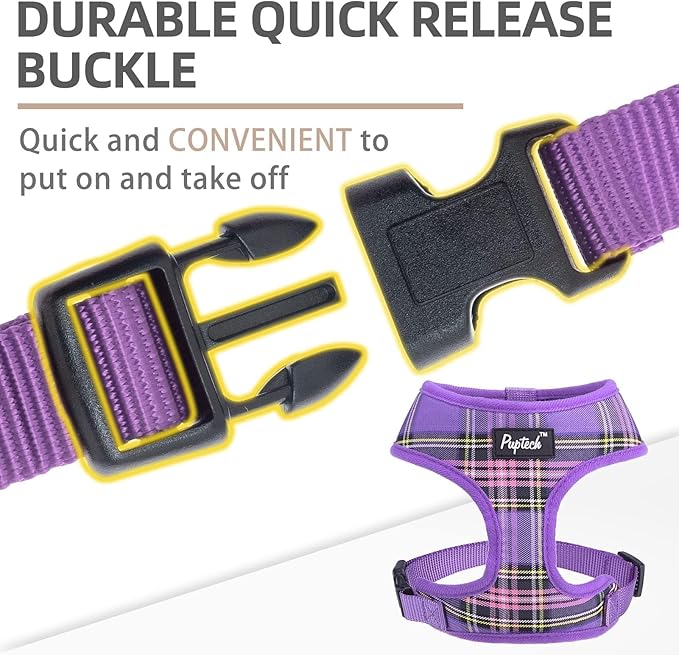 PUPTECK Soft Mesh Dog Harness and Leash Set Pet Puppy Cat Comfort Padded Vest No Pull Harnesses, Purple, L