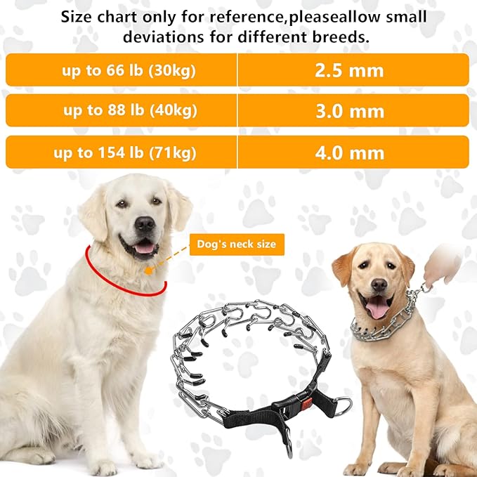 Dog ProngTraining Collar Choke Pinch Collar for Dogs with Comfort No Pull Dog Collar Rubber Tips and Quick Release Snap for Small Medium Large Dogs