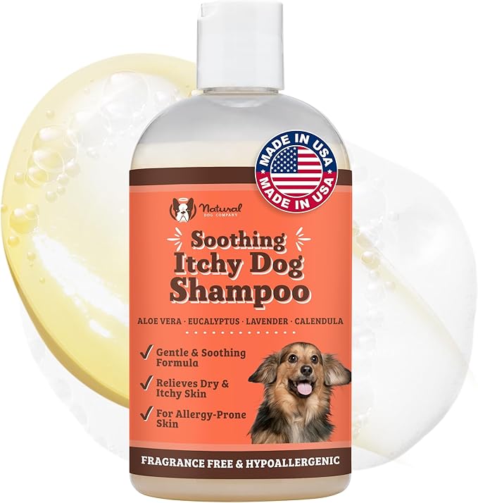 Natural Dog Company Itchy Dog Shampoo, 12 oz., Dog Dry Skin Treatment, Dog Itch Relief, Hypoallergenic, Plant Based Ingredients, Deodorizing Dog Shampoo, Relief from Skin Allergy Symptoms