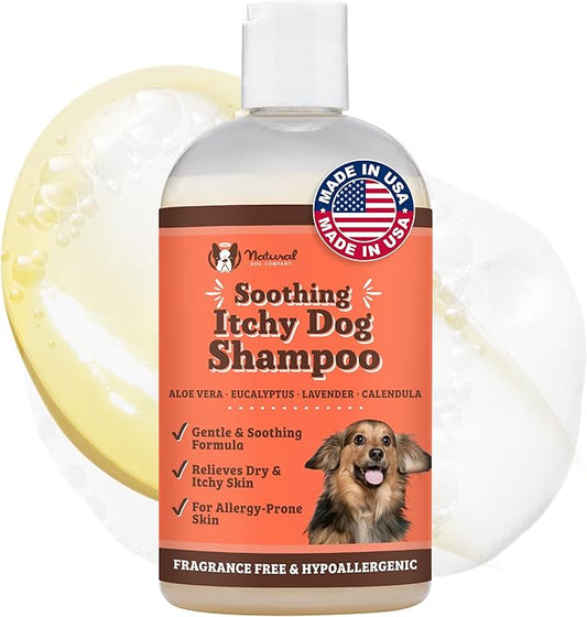 Natural Dog Company Itchy Dog Shampoo, 12 oz., Dog Dry Skin Treatment, Dog Itch Relief, Hypoallergenic, Plant Based Ingredients, Deodorizing Dog Shampoo, Relief from Skin Allergy Symptoms