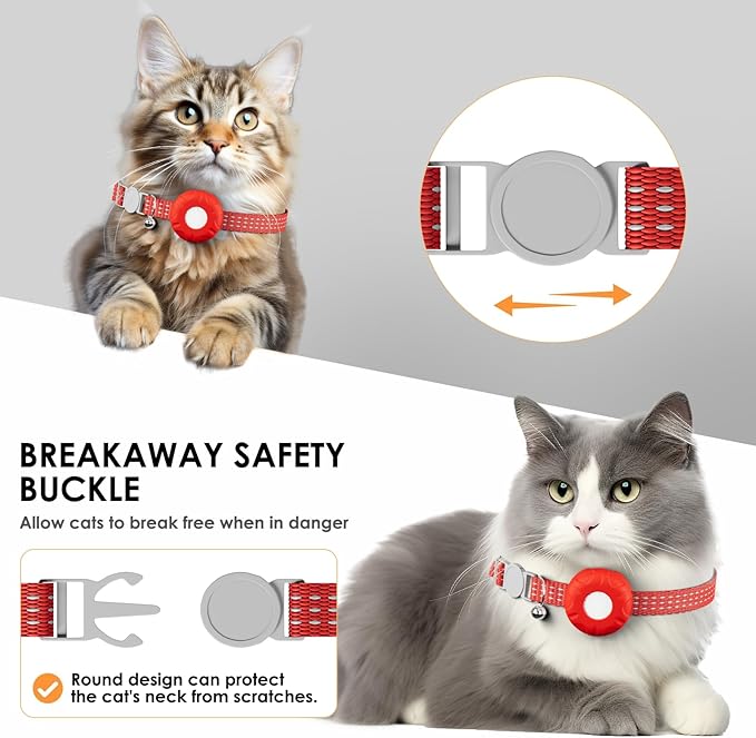 Cat Tracker, Pet Tracker for Cats, Cat Tracker Collar with Safety Elastic Buckle, Works with Any Collar,Compatible with Apple Find My App (Only iOS), No Monthly Fee Pet Tracker, Red
