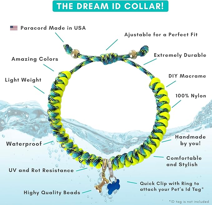 CORDA Crafts - Paracord Kit - Complete Accessories for Making Necklace Dog and Owner Matching Bracelet - Easy Video Tutorial - Waterproof Pet ID Tag Clip Included - Small Dog, Ocean