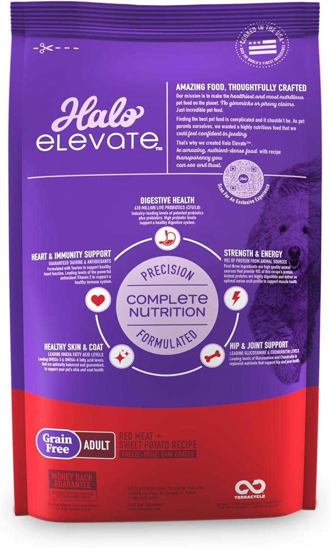 Halo Elevate Dry Dog Food, Grain Free Red Meat Recipe, 3.5lb