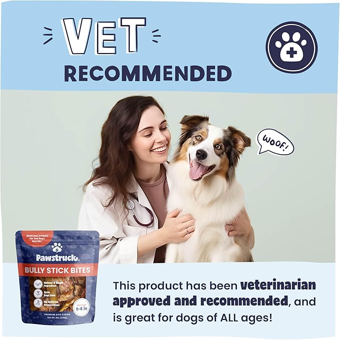 Pawstruck Natural 1-4" Bully Stick Bites for Small Dogs & Puppies – Single Ingredient Digestible Rawhide Free Alternative - High Protein Chew Treat Bones - 8 oz Bag - Packaging May Vary
