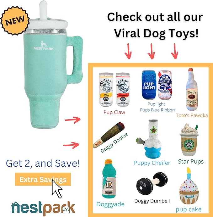 Nestpark Tumbler Cup Funny Dog Toy - Parody Plush Squeaky Crinkle Dog Toy (Mint Green)