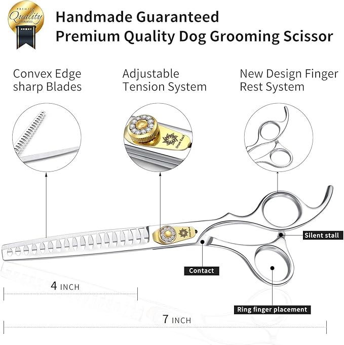 Dream Reach Professional Dog Grooming Straight, Curved, Thinning/Blending/Chunking Scissors Kit, JP-440C Stainless Steel Pet Cat Hair Cutting/Trimming Shears (7 inch-Chunker Scissors)