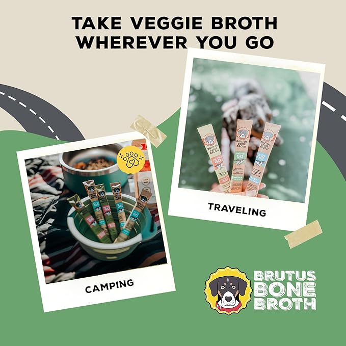Brutus Broth Instant On The Go Vegetable Powder for Dogs - Vegetable Powder with Omegas 3, 6 & 9 & Turmeric - Human Grade Dog Food Toppers for Dry Food & Picky Eaters - 5 Stick (Salmon Flavor)
