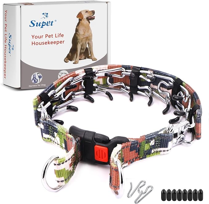 Supet Dog Prong Collar, Dog Choke Collar Adjustable Dog Pinch Collar with Quick Release Buckle/Nylon Cover for Small Medium Large Dogs