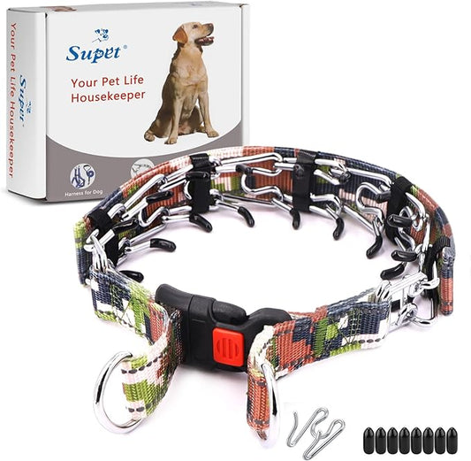 Supet Dog Prong Collar, Dog Choke Collar Adjustable Dog Pinch Collar with Quick Release Buckle/Nylon Cover for Small Medium Large Dogs
