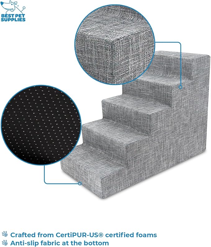 Best Pet Supplies Dog Stairs for Small Dogs & Cats, Foam Pet Steps Portable Ramp for Couch Sofa and High Bed Non-Slip Balanced Indoor Step Support, Paw Safe No Assembly - Ash Gray Linen, 5-Step